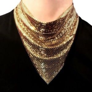 Whiting and Davis Gold Mesh Bib Necklace